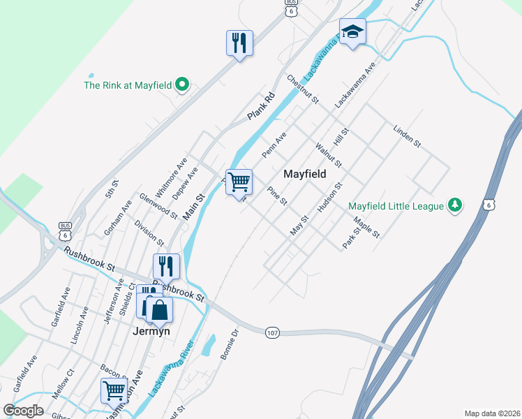 map of restaurants, bars, coffee shops, grocery stores, and more near 500 6 Lacka 711-13 in Jermyn