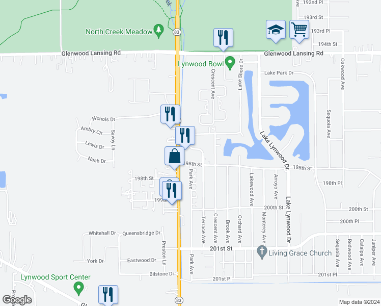 map of restaurants, bars, coffee shops, grocery stores, and more near 19757 Torrence Avenue in Lynwood