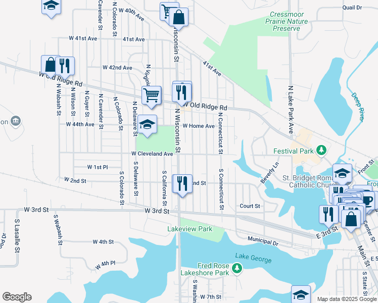 map of restaurants, bars, coffee shops, grocery stores, and more near 10 North Washington Street in Hobart