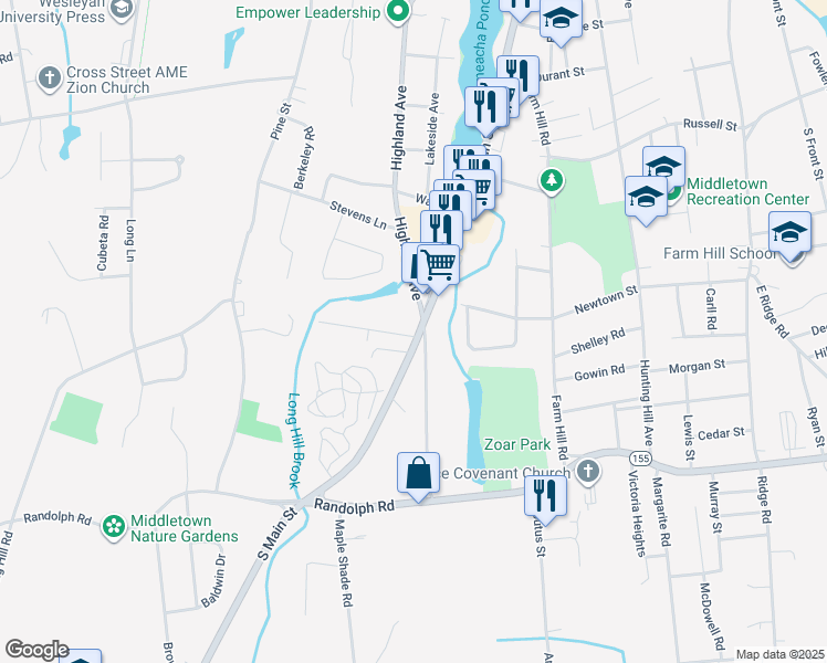 map of restaurants, bars, coffee shops, grocery stores, and more near 10 Durwin Street in Middletown