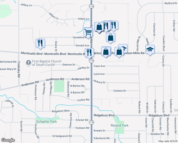 map of restaurants, bars, coffee shops, grocery stores, and more near 872 Richmond Road in Lyndhurst