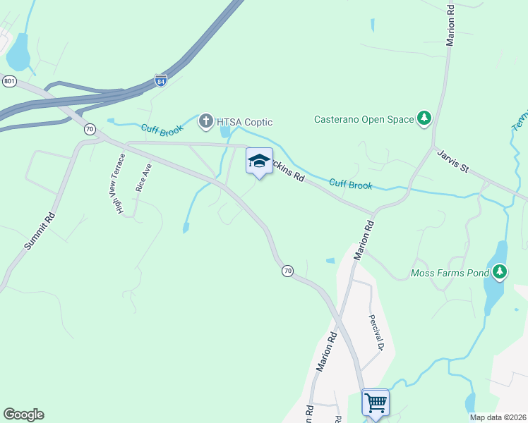 map of restaurants, bars, coffee shops, grocery stores, and more near 1658 Waterbury Road in Cheshire