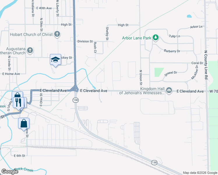 map of restaurants, bars, coffee shops, grocery stores, and more near 2010 East Cleveland Avenue in Hobart