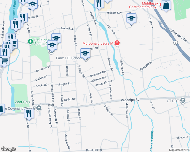 map of restaurants, bars, coffee shops, grocery stores, and more near 47 Deerfield Avenue in Middletown