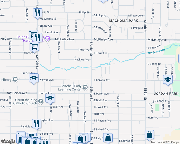 map of restaurants, bars, coffee shops, grocery stores, and more near 5220 South Union Street in Des Moines