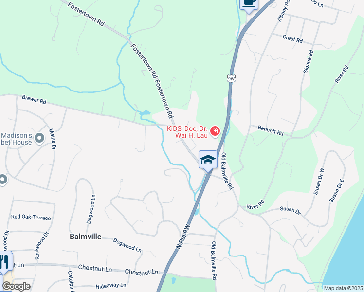 map of restaurants, bars, coffee shops, grocery stores, and more near 33 Fostertown Road in Newburgh