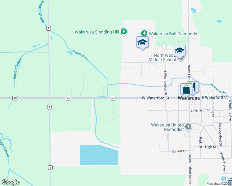 map of restaurants, bars, coffee shops, grocery stores, and more near 102 Remington Court in Wakarusa