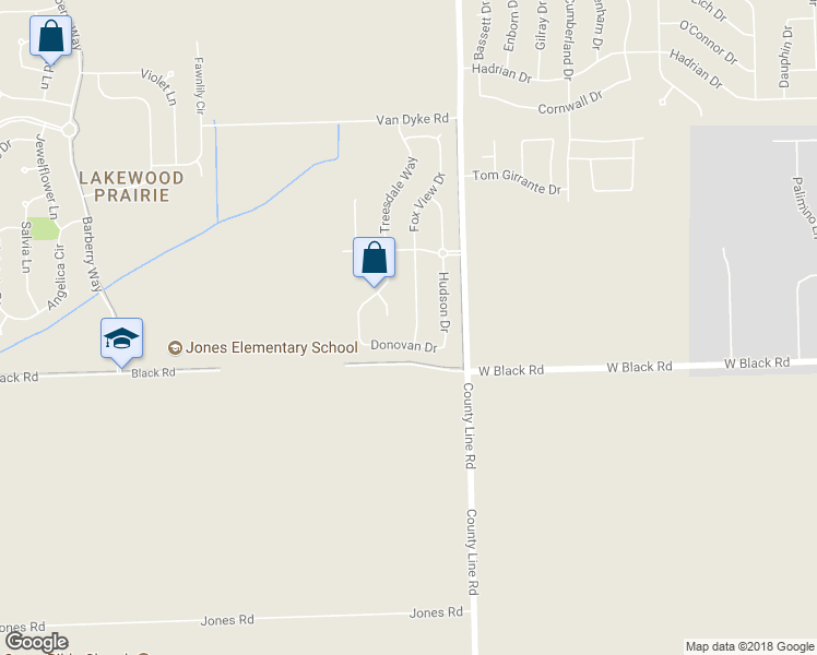map of restaurants, bars, coffee shops, grocery stores, and more near 805 Foxview Drive in Joliet