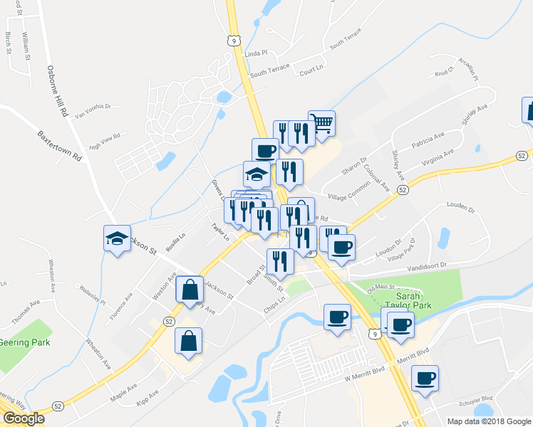 map of restaurants, bars, coffee shops, grocery stores, and more near 3 Academy Street in Fishkill