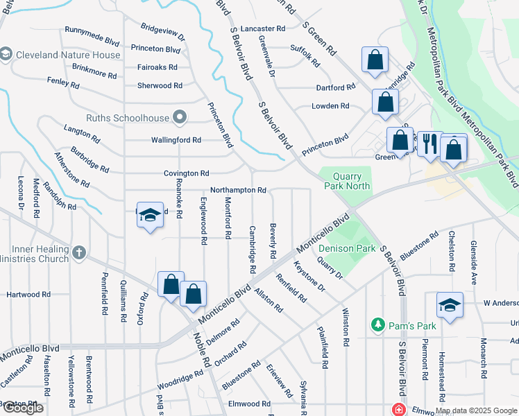 map of restaurants, bars, coffee shops, grocery stores, and more near 868 Cambridge Road in Cleveland Heights