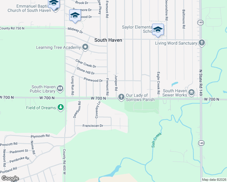 map of restaurants, bars, coffee shops, grocery stores, and more near 704 Juniper Road in Valparaiso