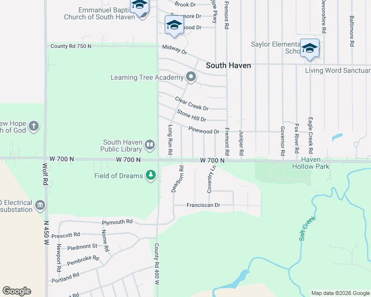 map of restaurants, bars, coffee shops, grocery stores, and more near 701-799 Dearborn Rd in Valparaiso