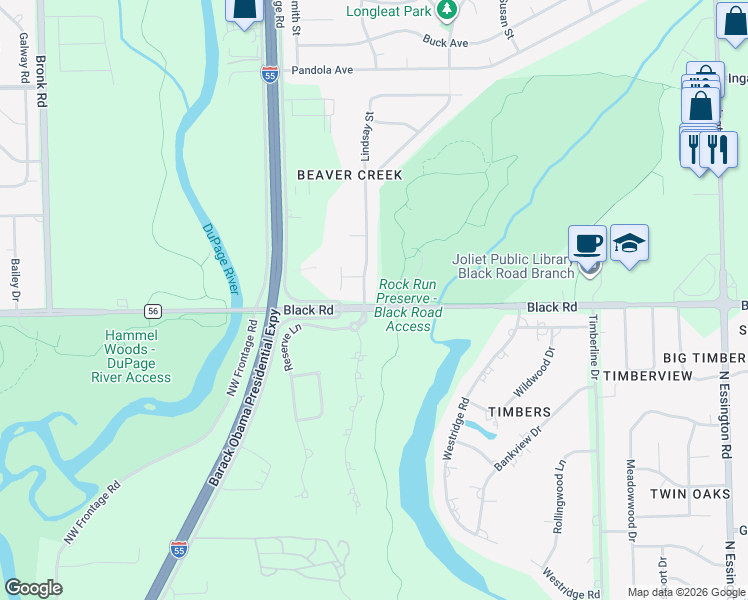 map of restaurants, bars, coffee shops, grocery stores, and more near 802 Addleman Street in Joliet