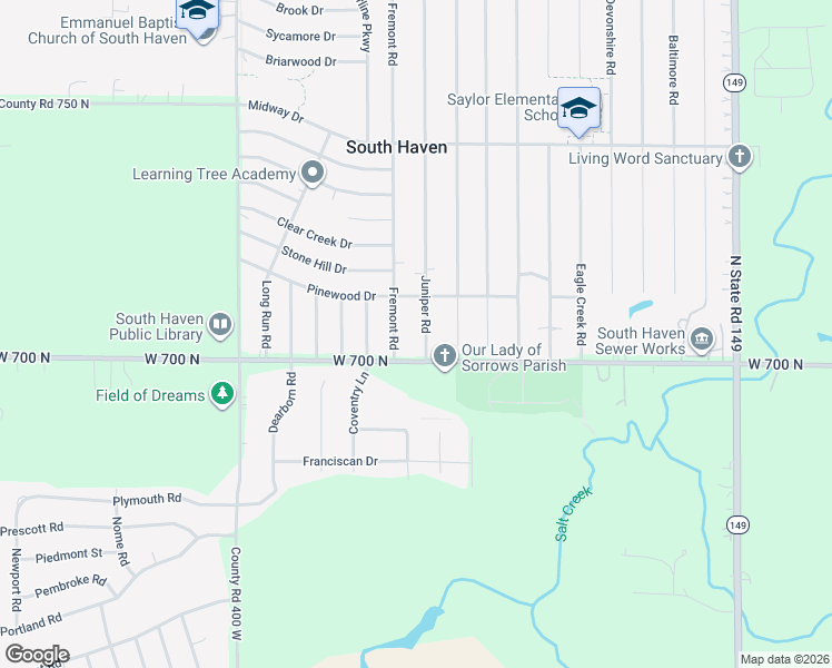 map of restaurants, bars, coffee shops, grocery stores, and more near 704 Juniper Road in Valparaiso