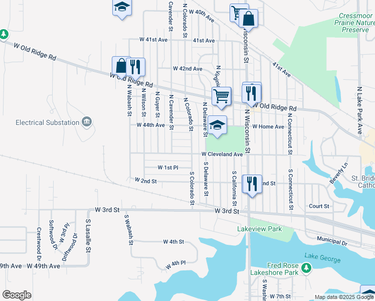 map of restaurants, bars, coffee shops, grocery stores, and more near 1204 West Cleveland Avenue in Hobart