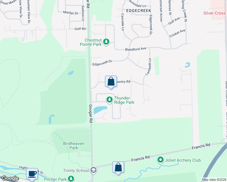 map of restaurants, bars, coffee shops, grocery stores, and more near 3307 Navajo Drive in New Lenox