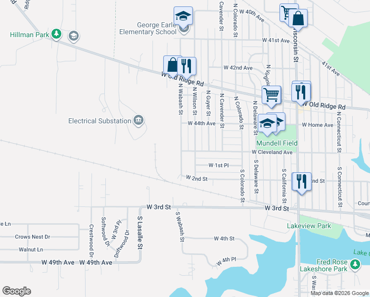 map of restaurants, bars, coffee shops, grocery stores, and more near 1548-1598 West Cleveland Avenue in Hobart