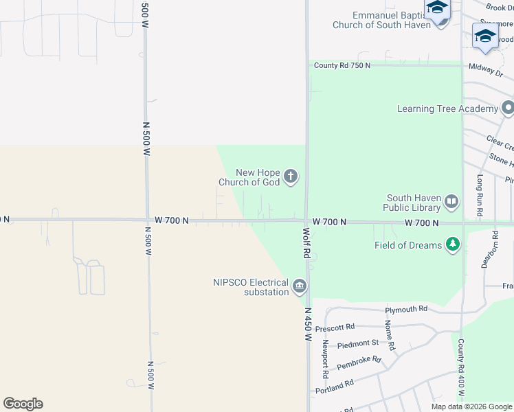 map of restaurants, bars, coffee shops, grocery stores, and more near 442-450 W 700 N in Valparaiso