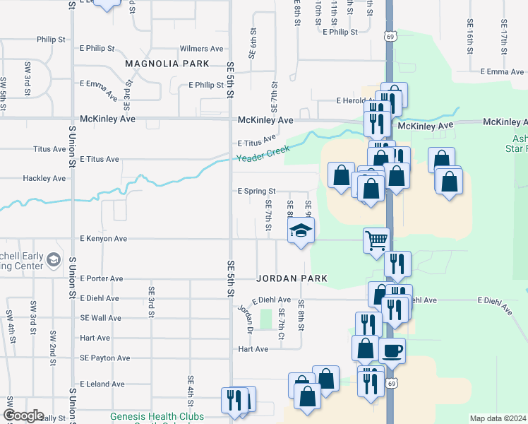 map of restaurants, bars, coffee shops, grocery stores, and more near 5220 Southeast 7th Street in Des Moines