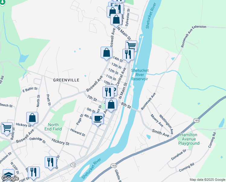map of restaurants, bars, coffee shops, grocery stores, and more near in Norwich