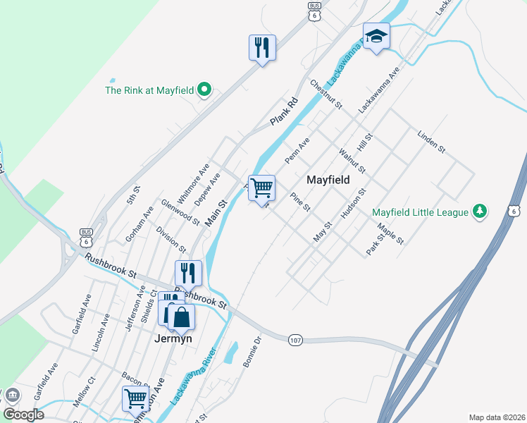 map of restaurants, bars, coffee shops, grocery stores, and more near 616 Poplar St in Mayfield