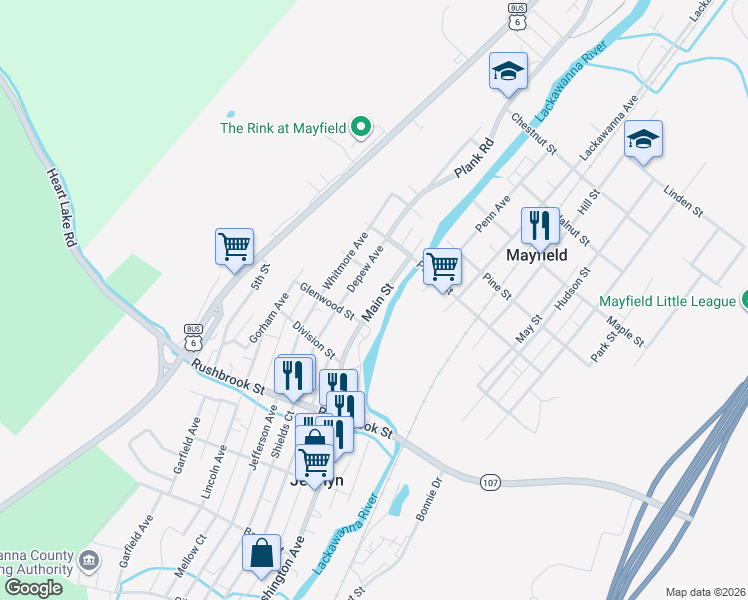 map of restaurants, bars, coffee shops, grocery stores, and more near 316 Main Street in Mayfield