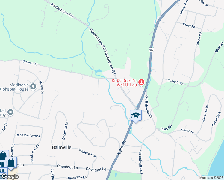 map of restaurants, bars, coffee shops, grocery stores, and more near 33 Fostertown Road in Newburgh