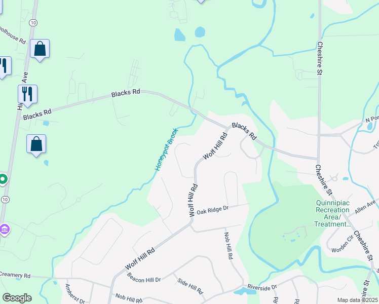 map of restaurants, bars, coffee shops, grocery stores, and more near 50 Brookside Place in Cheshire