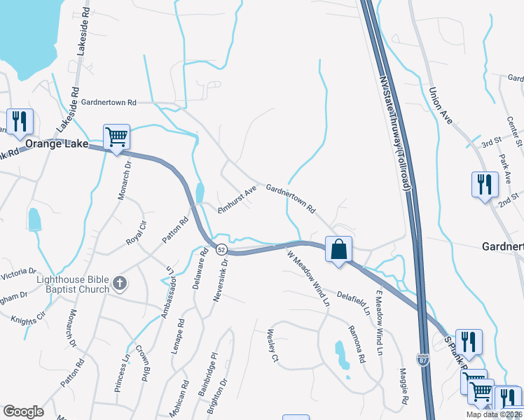 map of restaurants, bars, coffee shops, grocery stores, and more near 5 Turkey Drive in Newburgh