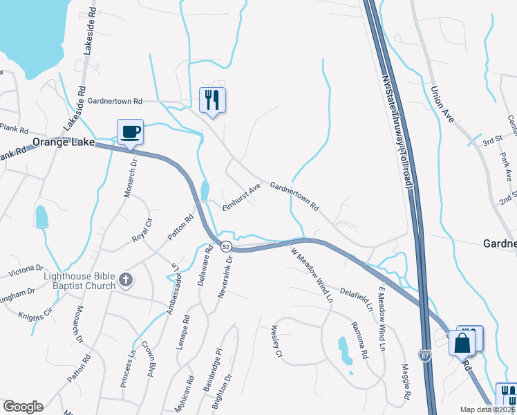 map of restaurants, bars, coffee shops, grocery stores, and more near 5 Turkey Drive in Newburgh