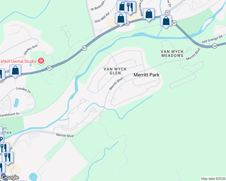 map of restaurants, bars, coffee shops, grocery stores, and more near 735 Huntington Drive in Fishkill