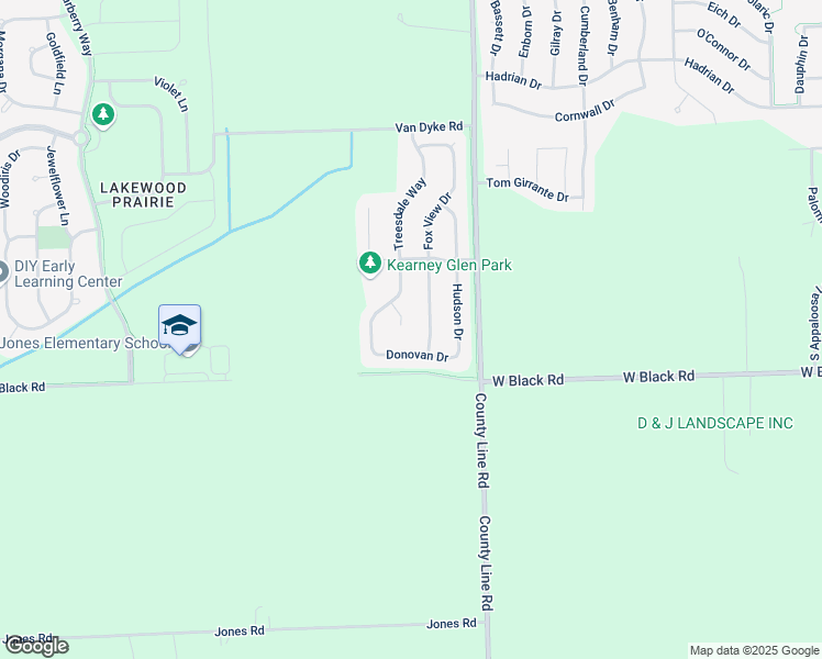 map of restaurants, bars, coffee shops, grocery stores, and more near 805 Foxview Drive in Joliet