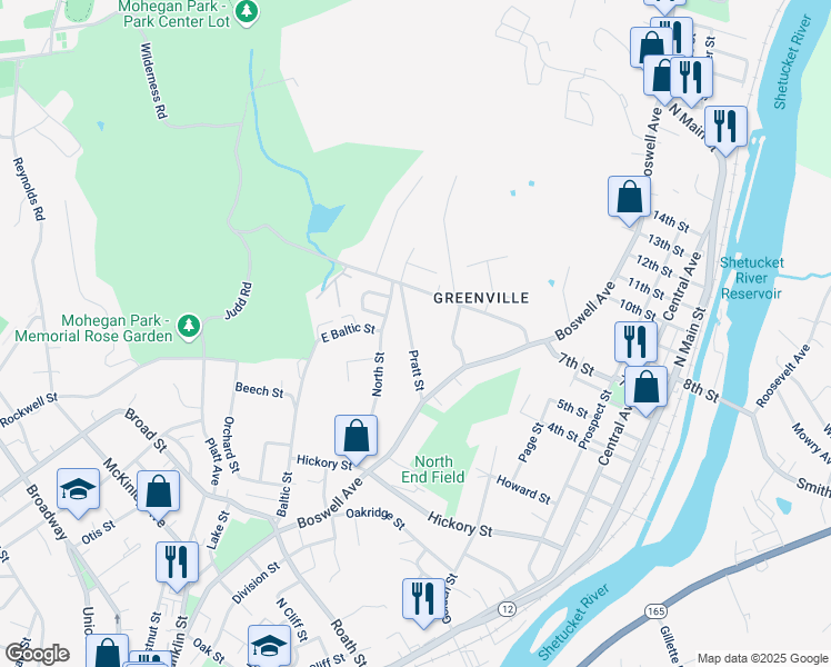 map of restaurants, bars, coffee shops, grocery stores, and more near 57 Pratt Street in Norwich