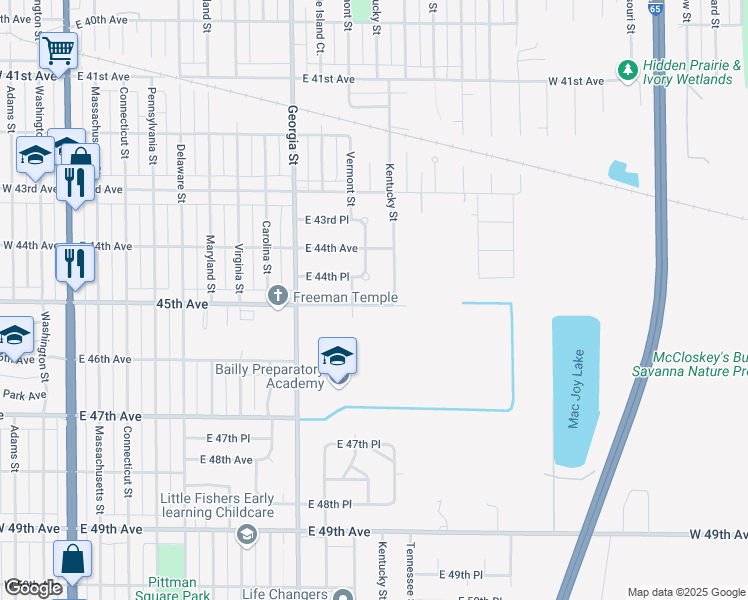 map of restaurants, bars, coffee shops, grocery stores, and more near 1032 East 45th Avenue in Gary
