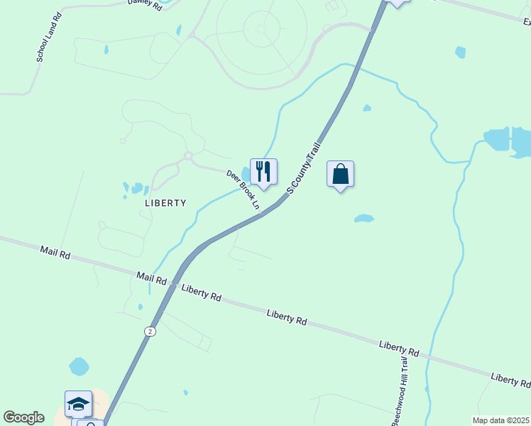 map of restaurants, bars, coffee shops, grocery stores, and more near South County Trail in Exeter