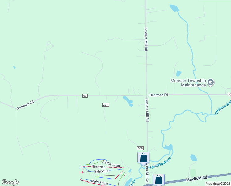 map of restaurants, bars, coffee shops, grocery stores, and more near 10616 Sherman Road in Chardon