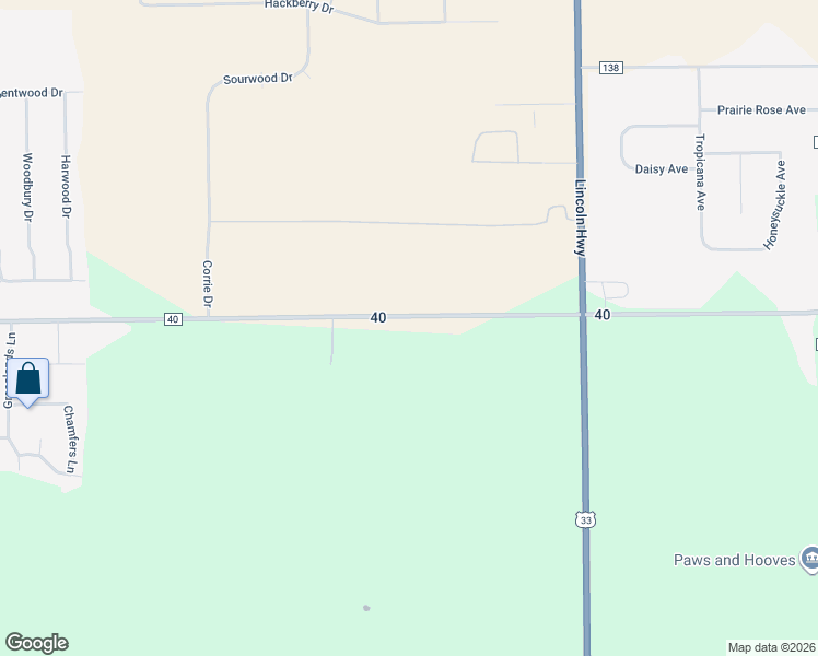 map of restaurants, bars, coffee shops, grocery stores, and more near 16838 County Road 40 in Goshen