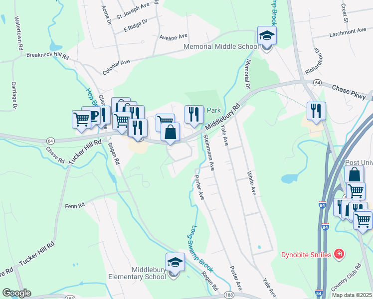 map of restaurants, bars, coffee shops, grocery stores, and more near 10 Stevens Road in Middlebury
