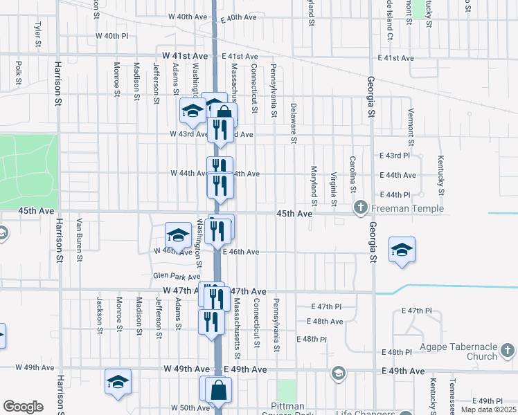 map of restaurants, bars, coffee shops, grocery stores, and more near 4483 Connecticut Street in Gary