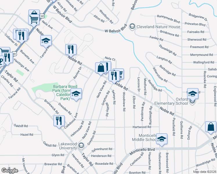 map of restaurants, bars, coffee shops, grocery stores, and more near 858 Selwyn Road in Cleveland Heights