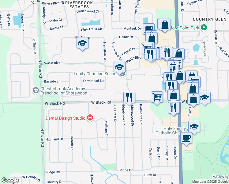 map of restaurants, bars, coffee shops, grocery stores, and more near 820 West Black Road in Shorewood
