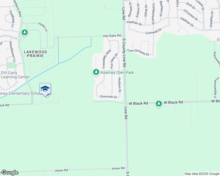 map of restaurants, bars, coffee shops, grocery stores, and more near 805 Foxview Drive in Joliet