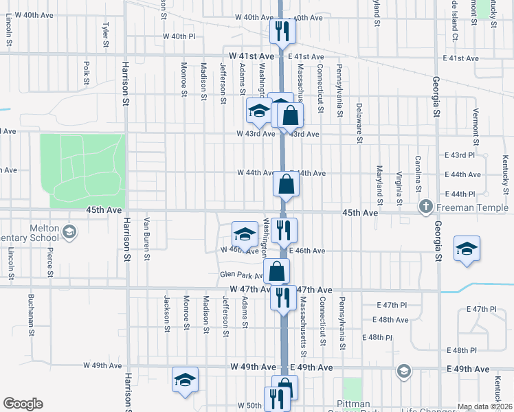 map of restaurants, bars, coffee shops, grocery stores, and more near 112 West 45th Avenue in Gary