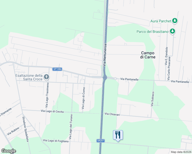 map of restaurants, bars, coffee shops, grocery stores, and more near 95 Via Lago Maggiore in Nettuno