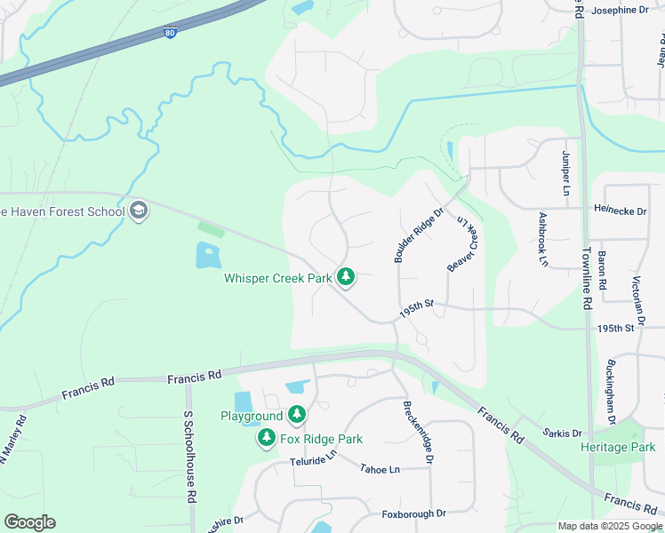 map of restaurants, bars, coffee shops, grocery stores, and more near 19403 Woodedge Lane in Mokena
