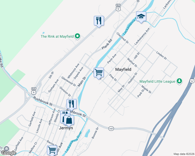 map of restaurants, bars, coffee shops, grocery stores, and more near 616 Poplar Street in Mayfield