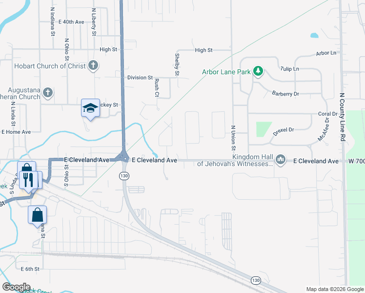 map of restaurants, bars, coffee shops, grocery stores, and more near 2010 E Cleveland Ave in Hobart