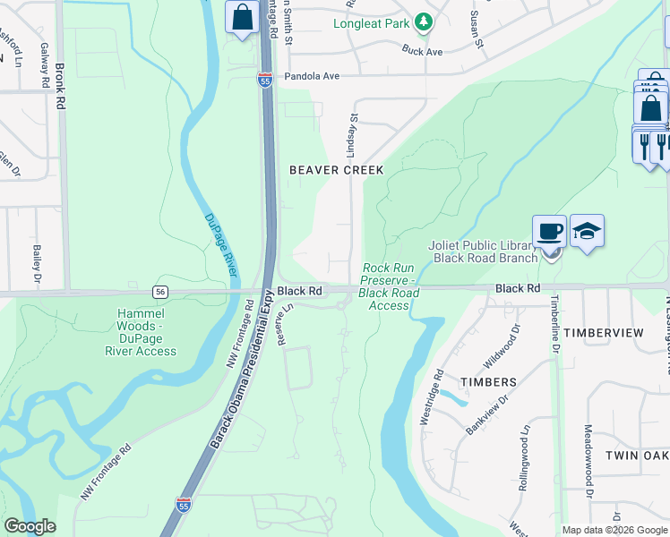 map of restaurants, bars, coffee shops, grocery stores, and more near 803 Hollow Glen Court in Joliet