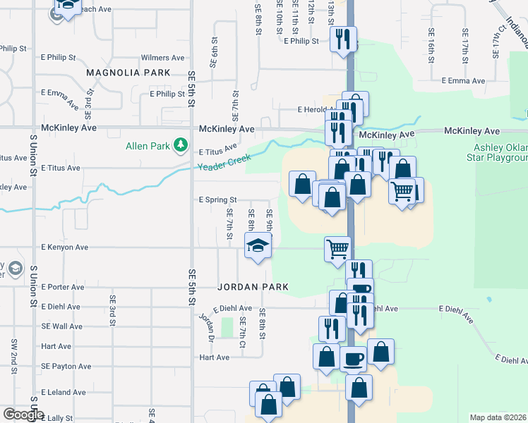 map of restaurants, bars, coffee shops, grocery stores, and more near 5301 Southeast 9th Street in Des Moines