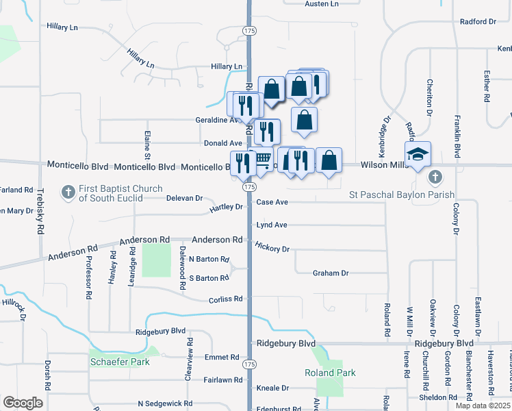 map of restaurants, bars, coffee shops, grocery stores, and more near 851 Richmond Road in Lyndhurst
